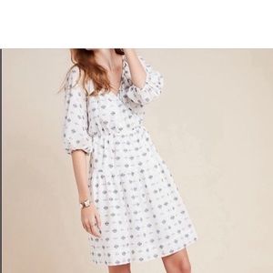 By Anthropologie White & Blue Faux Wrap Dress